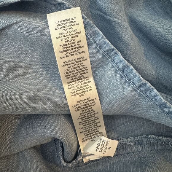 Chicos Blocked Denim Tie Front Jill Shirt Size 2 Large Lyocell Blue Western Boho - Picture 7 of 7